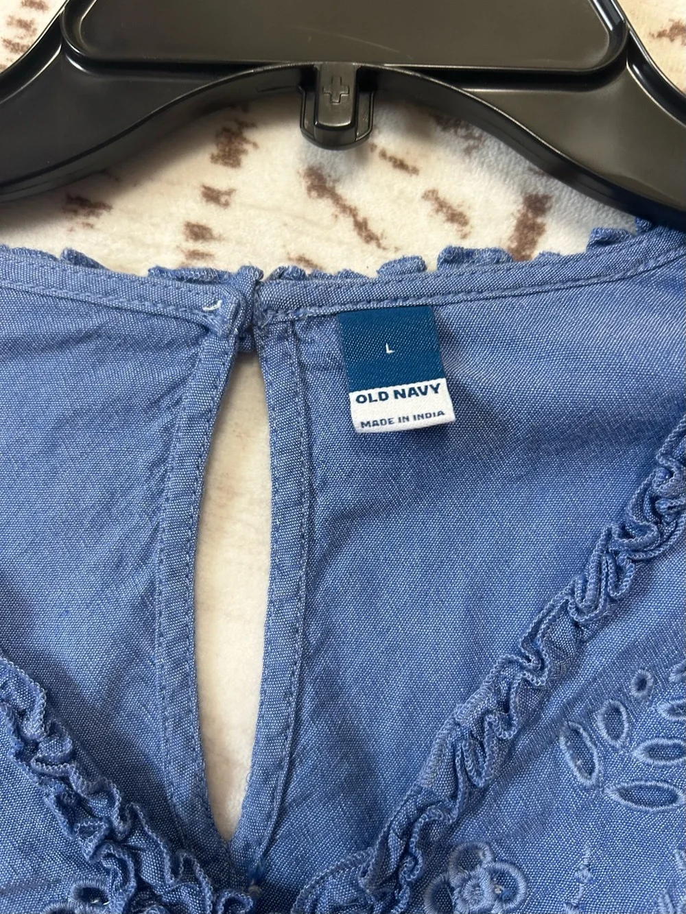 Old Navy Blue Embroidered Eyelet Boho Peasant Blouse L Boho Cottagecore